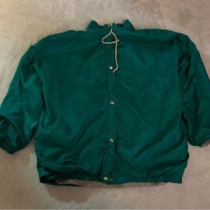 Doesn’t say size on jacket but between X-XL. Bottom button is broken